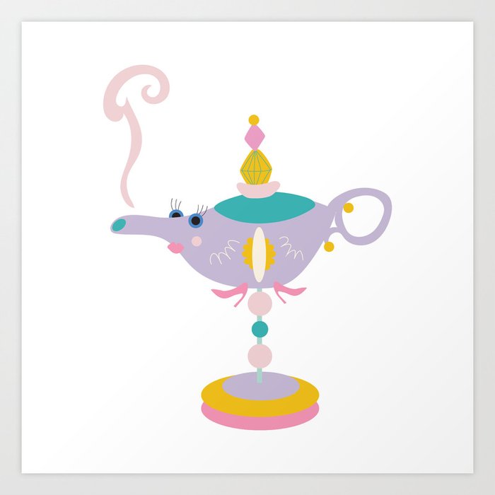 Stylized, fun, and cute oil lamp in pastel colors. Art Print