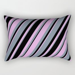 [ Thumbnail: Plum, Slate Gray, and Black Colored Lines Pattern Rectangular Pillow ]