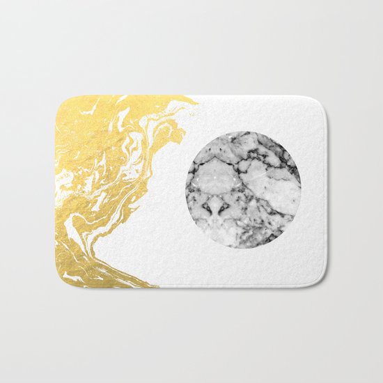 Bekke - abstract minimal white and gold modern art print canvas wall art for trendy urban minimalist Bath Mat