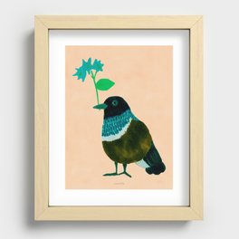 Flower Giving Bird - Green and Pink Recessed Framed Print