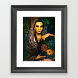 Painting of a Mexican Calendar Girl with Dark Shawl Framed Art Print