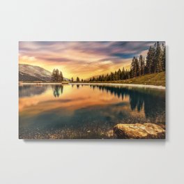 Lake Mountains and Sunset Metal Print