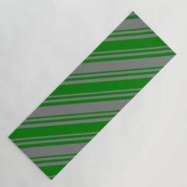 [ Thumbnail: Green & Gray Colored Stripes Pattern Yoga Mat ]