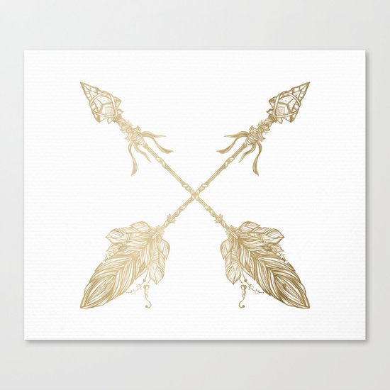 Tribal Arrows Gold on White Canvas Print