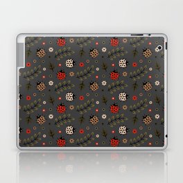 Ladybug and Floral Seamless Pattern on Dark Grey Background Laptop Skin
