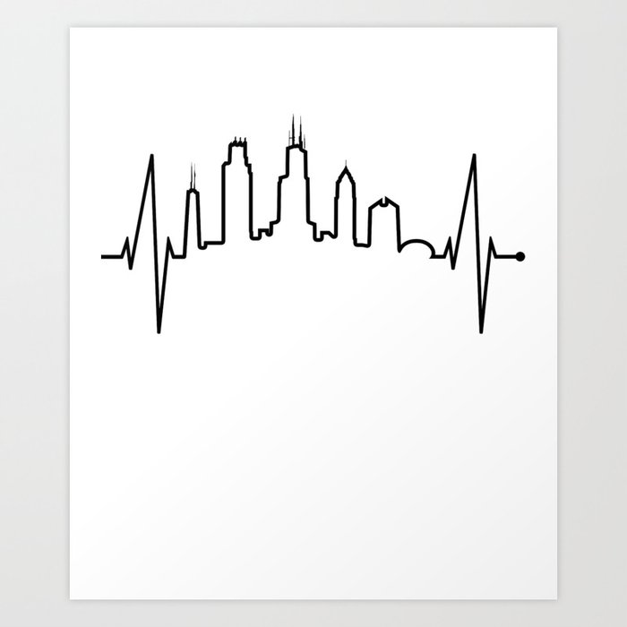 Chicago Skyline Heartbeat Heart Love Silhouette Chicago Art Print