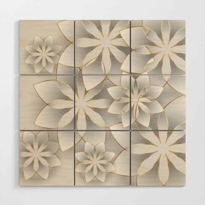 Gray and White Flowers Wood Wall Art