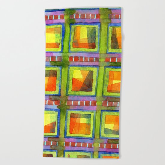 Light behind colorful geometric Windows Beach Towel