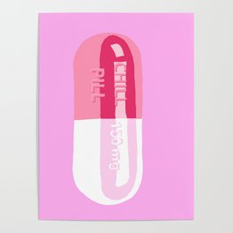 Chill Pill Pink Poster | Jaymie, Fine, Modern, Pop Art, Digital, Pop, Cheerful, Whimsical, Drawing, Drugs 