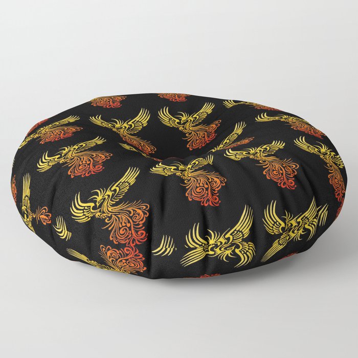 Rising From The Ashes Detailed Phoenix Flame Ombre Floor Pillow