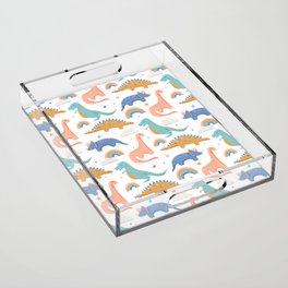 Dinosaurs + Rainbows in Blush Pink + Gold + Blue Acrylic Tray