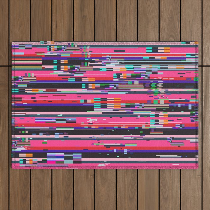 Retro VHS background like in old video tape rewind or no signal TV screen with glitch camera effect. Vaporwave/ retrowave style illustration. Outdoor Rug