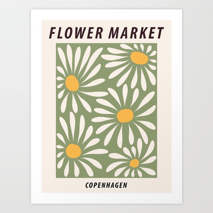 Flower market poster, Copenhagen, Posters aesthetic, Flower art, Daisy art print, art Print by Kristinity Art | Society6