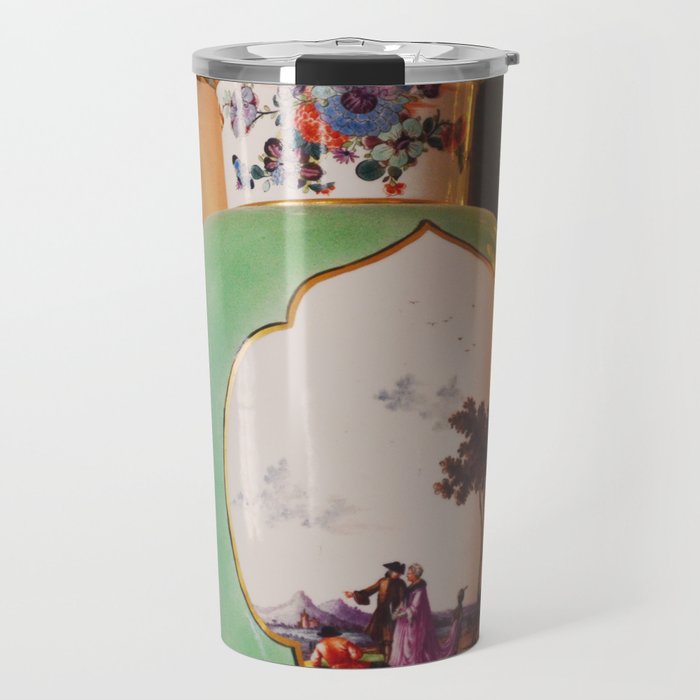 Medieval castle life | Porcelain hand painted vase with golden rim | Royal pottery Travel Mug