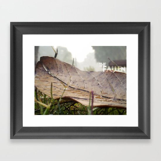 Dew drops on a fallen leaf Framed Art Print
