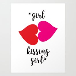 Lesbian Couple Love Girl Kiss LGBTQ Gay Bisexual Transgender Pride Pop Modern Red Lips Heart Art Print