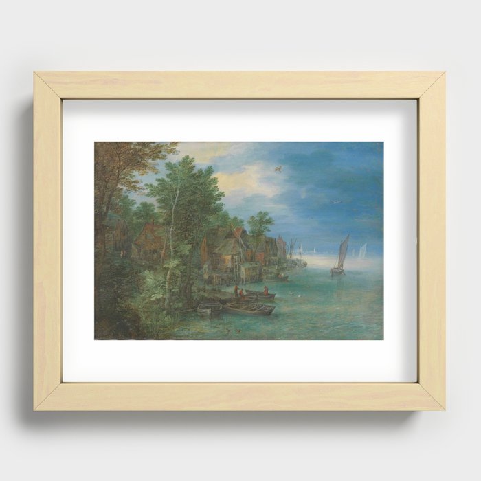 View of a Village along a River, Jan Brueghel (I), 1604 Recessed Framed Print