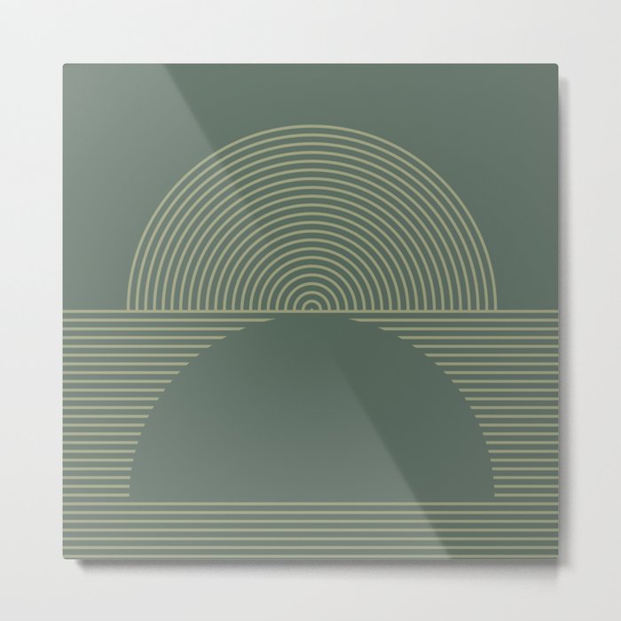 Geometric Lines Design 2 in Shades of Forest Sage (Sunrise and Sunset) Metal Print