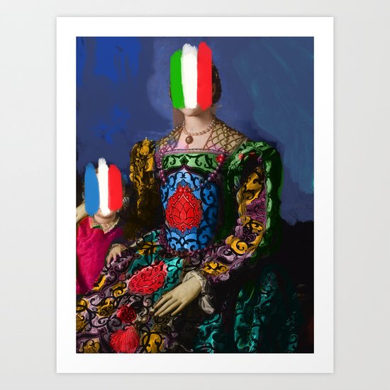 French Italian Pop Remix of Classical Painting of Bronzino Art Print