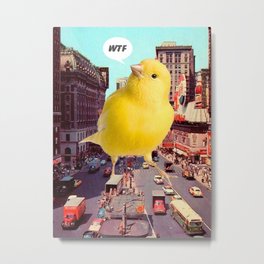 Canary in the City Metal Print | Surrealism, 60S, Comic, Collage, Typography, Retro, City, Wtf, Canary, Vintage 
