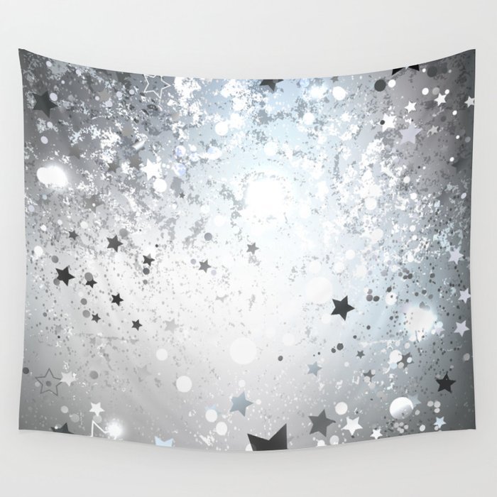 Silver Background with Stars Wall Tapestry