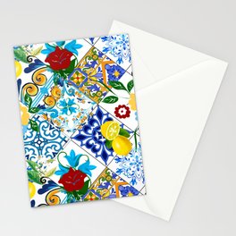 Tiles,mosaic,azulejo,quilt,Portuguese,majolica,lemons,citrus. Stationery Card