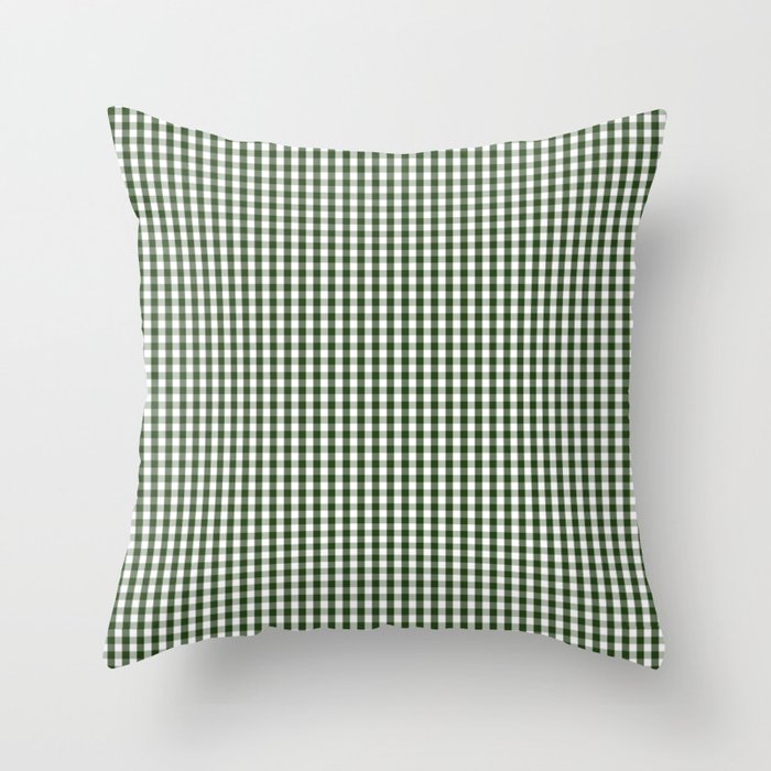 Small Dark Forest Green and White Gingham Check Throw Pillow