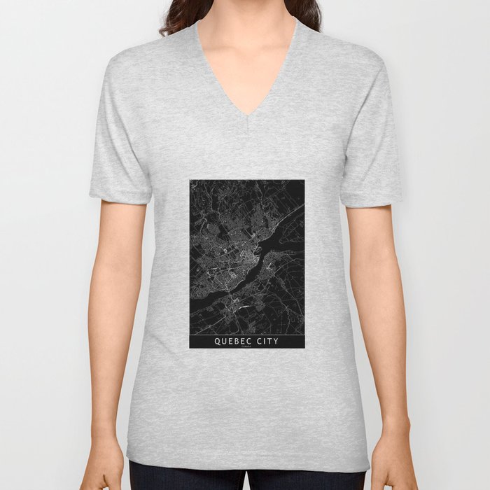 Quebec City Black Map V Neck T Shirt