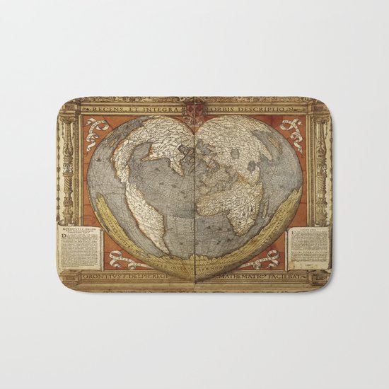 Heart-shaped projection map by Oronce Fine, 16th century Bath Mat
