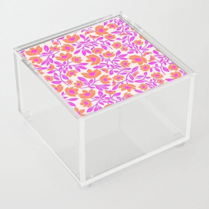 Tropical Blooms Pattern - Pink and Orange Acrylic Box
