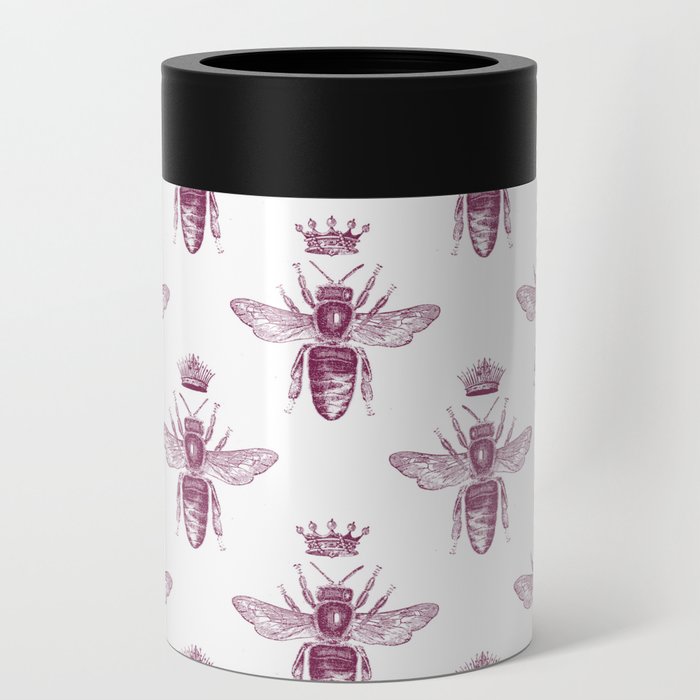 Vintage Burgundy Queen Bees Pattern Can Cooler