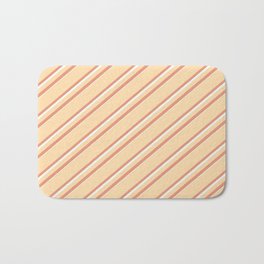 [ Thumbnail: Tan, Dark Salmon & Mint Cream Colored Lines Pattern Bath Mat ]