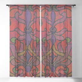 Art Nouveau Glowing Stained Glass Window Design Sheer Curtain