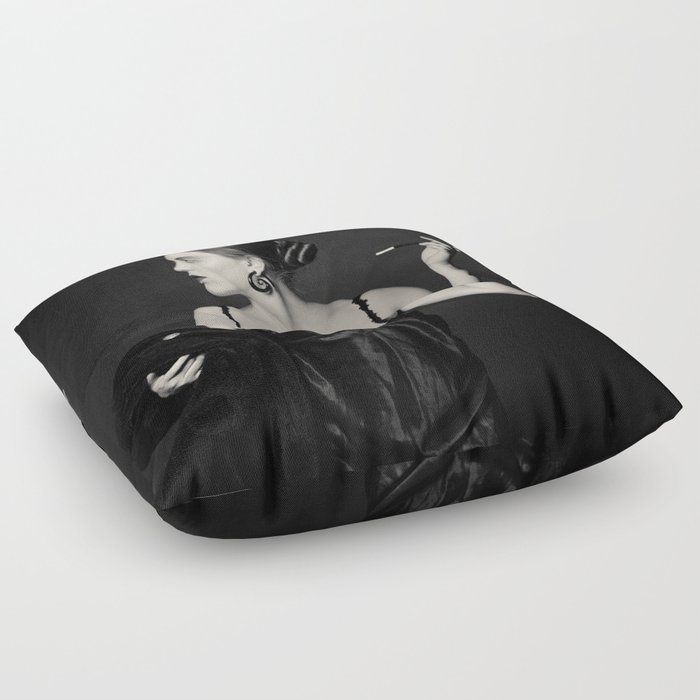 "A Noir Night Out" - The Playful Pinup - Modern Gothic Twist on Pinup by Maxwell H. Johnson Floor Pillow