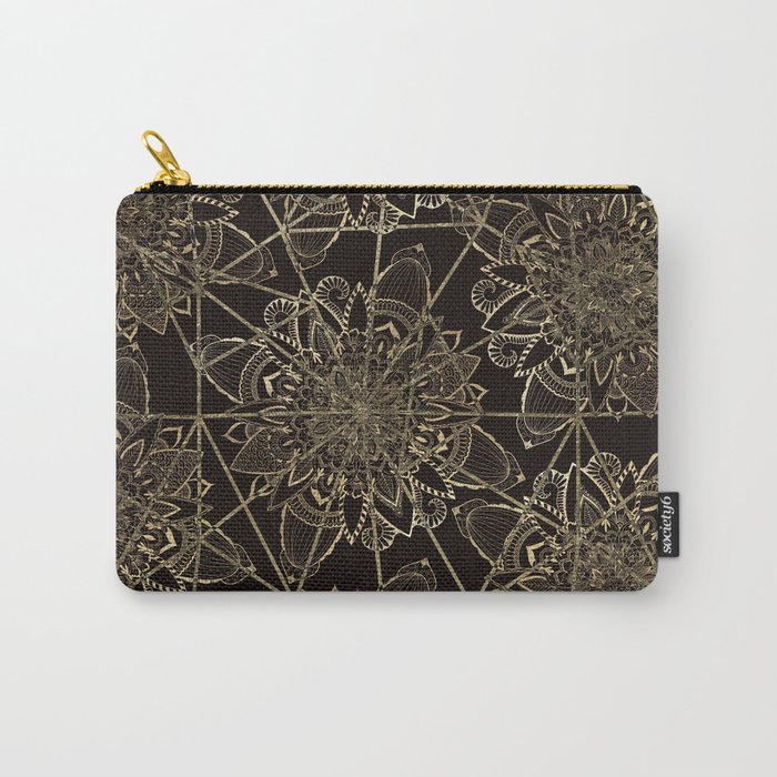 Spiritual geometric black gold floral mandala Carry-All Pouch