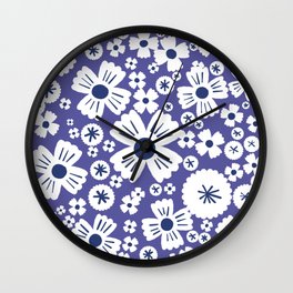 Modern Periwinkle and Navy Daisy Flowers Wall Clock