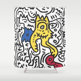 Hand Drawn Graffiti Art With Monsters in Black and White and Color Shower Curtain