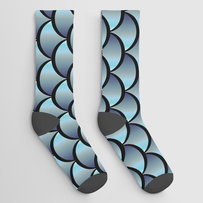 Blue Grey Gradient Mermaid Scales Socks