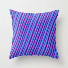 [ Thumbnail: Cornflower Blue, Royal Blue & Purple Colored Pattern of Stripes Throw Pillow ]