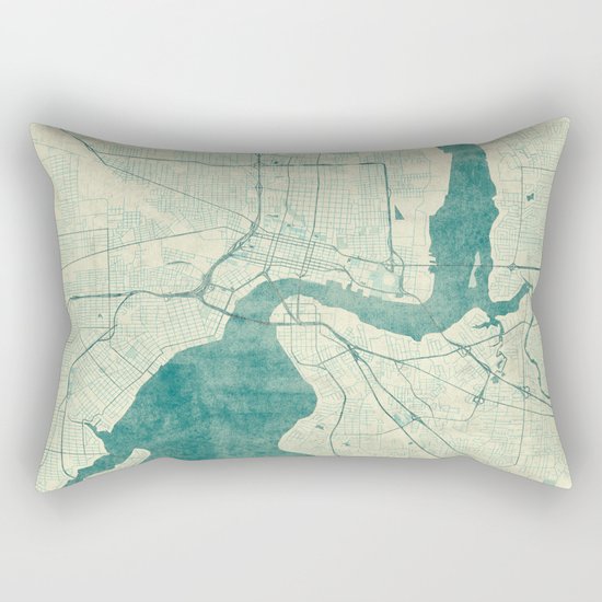 Jacksonville Map Blue Vintage Rectangular Pillow
