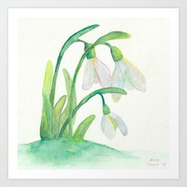Galantus nivalis Art Print | Spring, Aquarell, Nature, Flowers, Painting, Green 