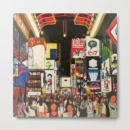 The Summer Crowds in Minami Metal Print | Architecture, Painting, People, Landscape 