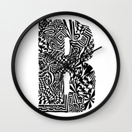Alphabet Letter B Impact Bold Abstract Pattern (ink drawing) Wall Clock