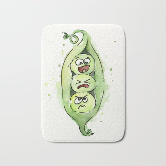 Peas in a Pod Funny Whimsical Siblings Watercolor Bath Mat
