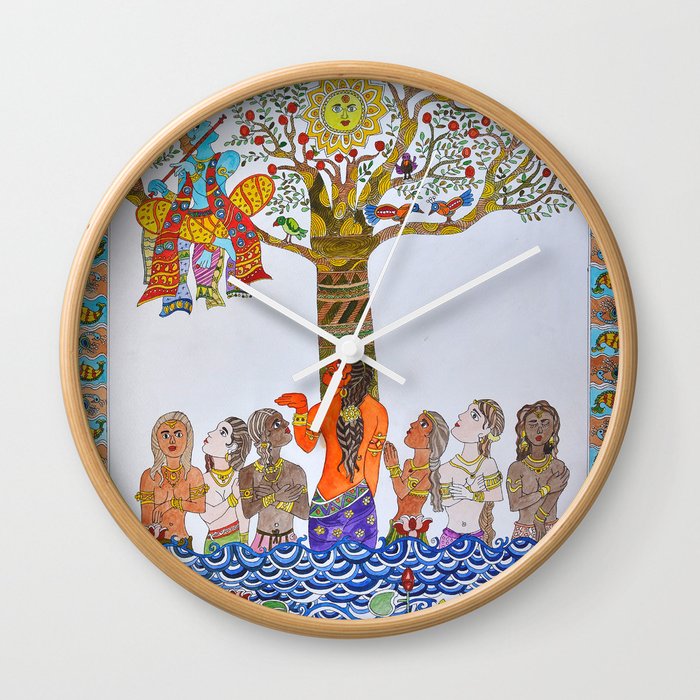 Krishna Leela Madhubani Painting Wall Clock By Sudhir Society6