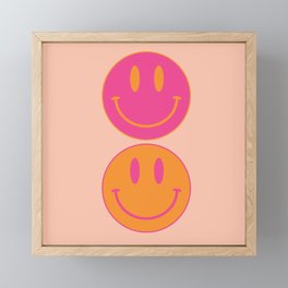 Groovy Pink and Orange Smiley Face - Retro Aesthetic  Framed Mini Art Print | Hippie, 80S, Abstract, Cool, Office, Emoticon, Pattern, Peach, Smile, Bright 