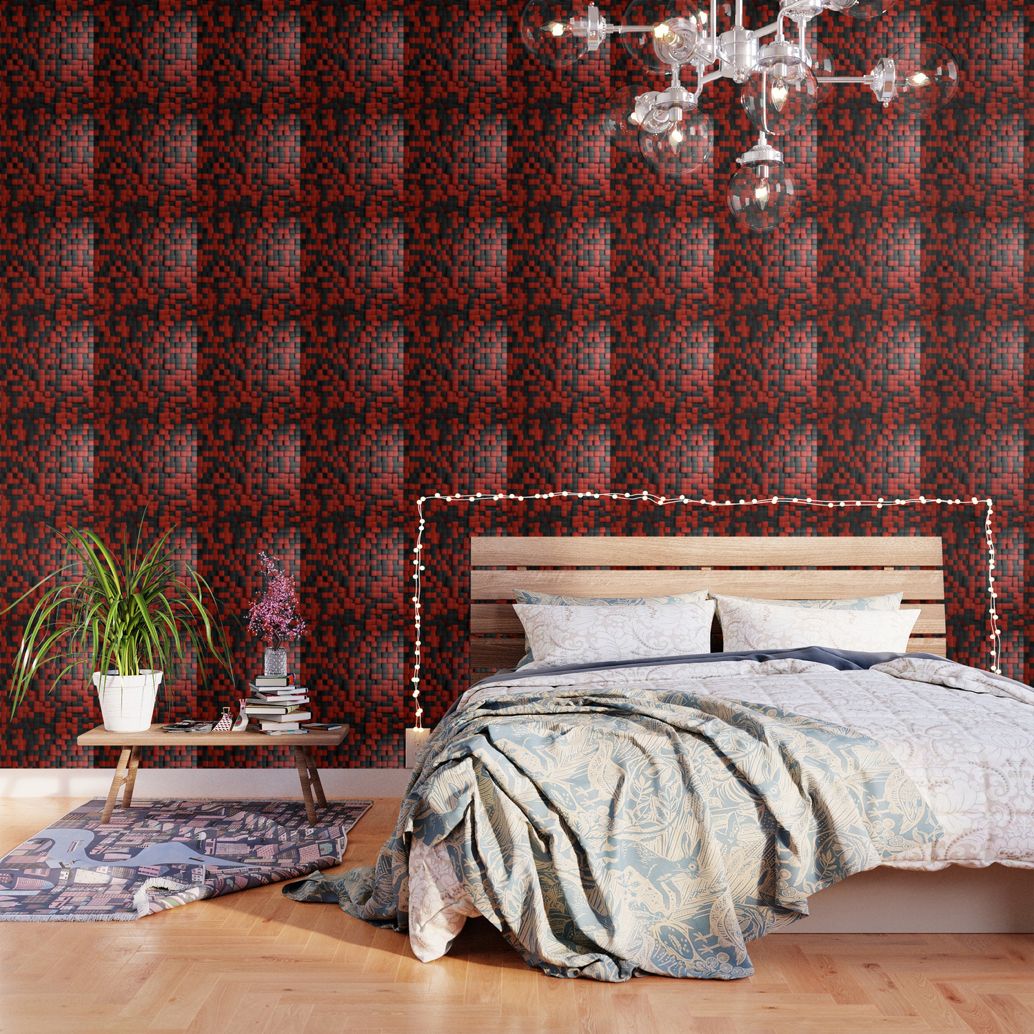 Abstract Black Red Modern 3d Tiles Wallpaper By Shirtsandgifts