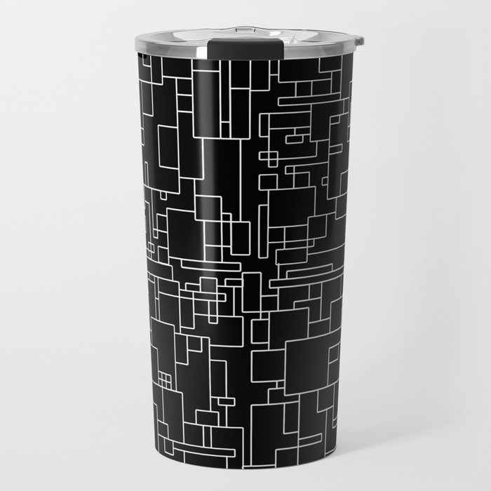 Circuitry - Abstract, geometric, black and white Travel Mug