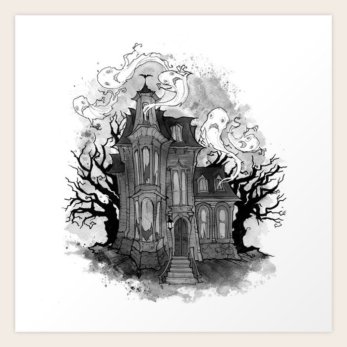 Inktober Haunted House Art Print By Irenhorrors