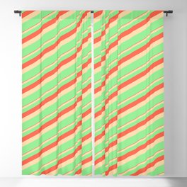 [ Thumbnail: Red, Tan & Light Green Colored Lines Pattern Blackout Curtain ]